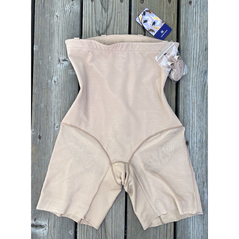 New! Honeylove Women's M SuperPower Short Mid-Waist Shapewear Sculpting - Sand
